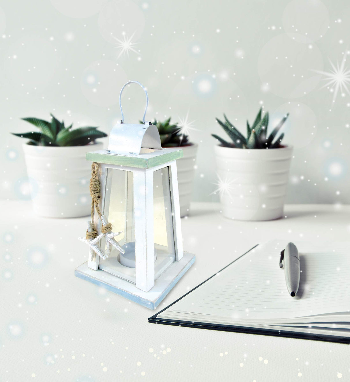 COTA Global Ocean Breeze Nautical Wooden Lantern Candle Holder - Handmade Rustic Tealight Candle Lantern Decor Coastal Table Centerpiece, Indoor Tea Candle Lantern Beach Decorations for Home Puzzled