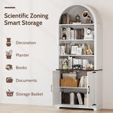 Vividwood 6-Tier Farmhouse Arched Bookshelf Bookcase with Doors, 70" Tall Storage Cabinet and Display Shelves, Open Shelves for Living Room or Office, White Vividwood