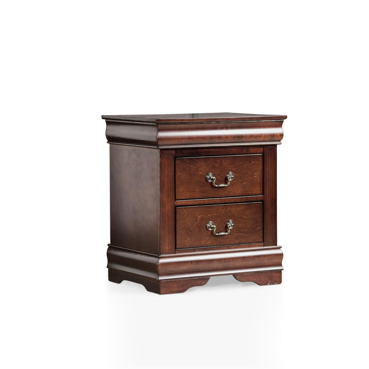 Furniture of America Arabella Traditional Solid Wood Nightstand with Drawers and Antique Nickle Handles, Small Bedside Table, No Assembly Wooden Night Stand for Bedroom, Guest Room, Dorm, Cherry Furniture of America