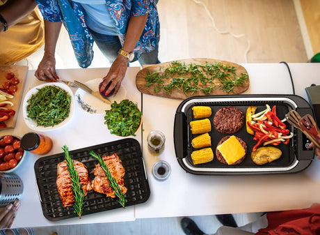 Indoor Grill, CUSIMAX Smokeless Grill Indoor, 1500W Electric Grill Griddle Korean BBQ Grill with LED Smart Display & Tempered Glass Lid, Non-stick Removable Grill Plate & Griddle Plate, Black CUSIMAX