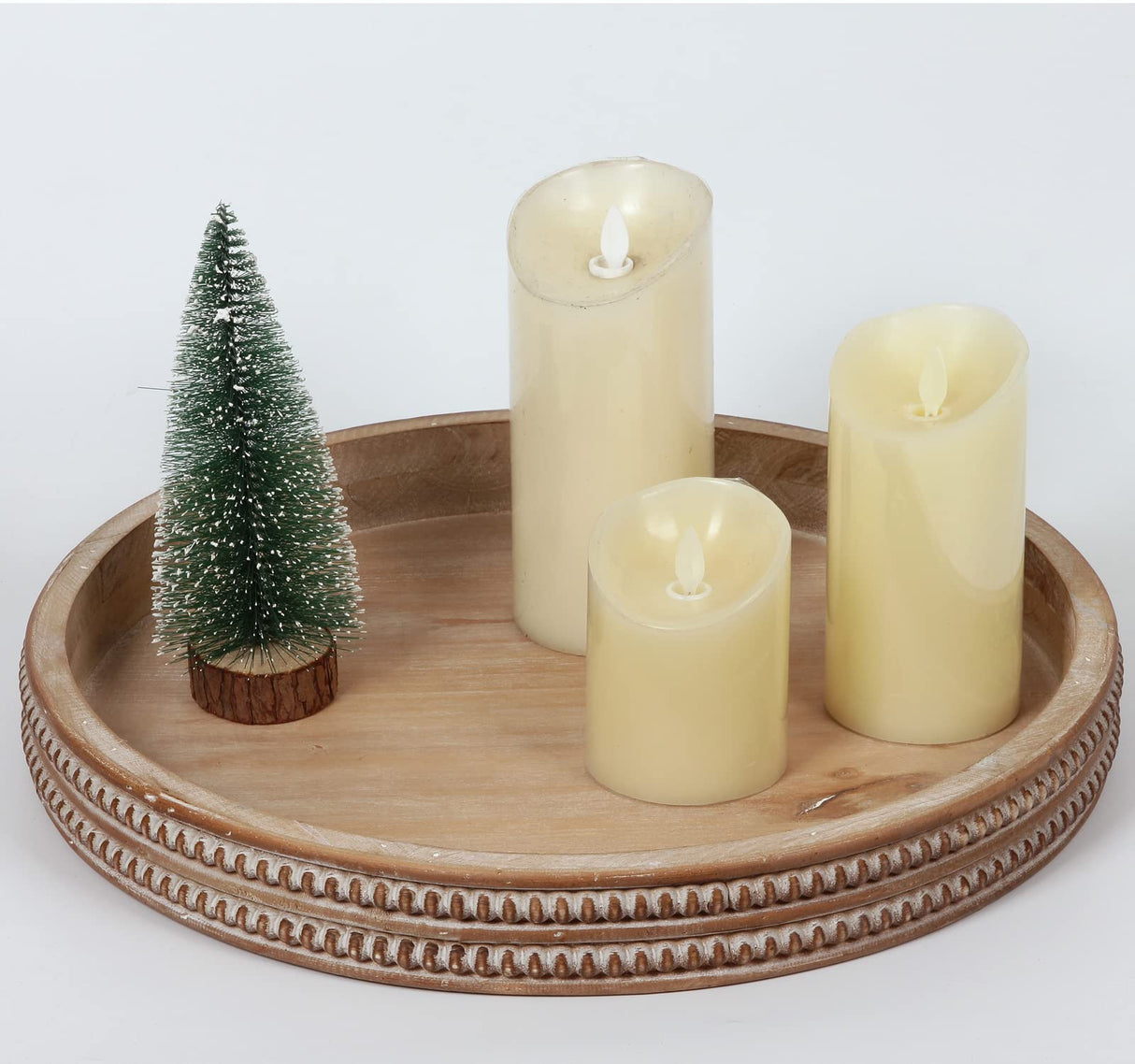 Carah & Cossh Round Wooden Serving Tray, Whitewashed Round Decorative Wood Tray, Round Farmhouse Rustic Decorative Tray, Perfect for Storage and Display (Brown) Carah & Cossh