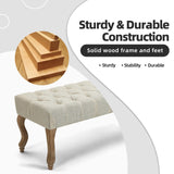 ECOTOUGE French Vintage Button-Tufted Upholstered Entryway Bench, Linen Fabric Accent Bench with Distressed Wood Legs for Living Room, Foyer, Dining Room, Beige ECOTOUGE