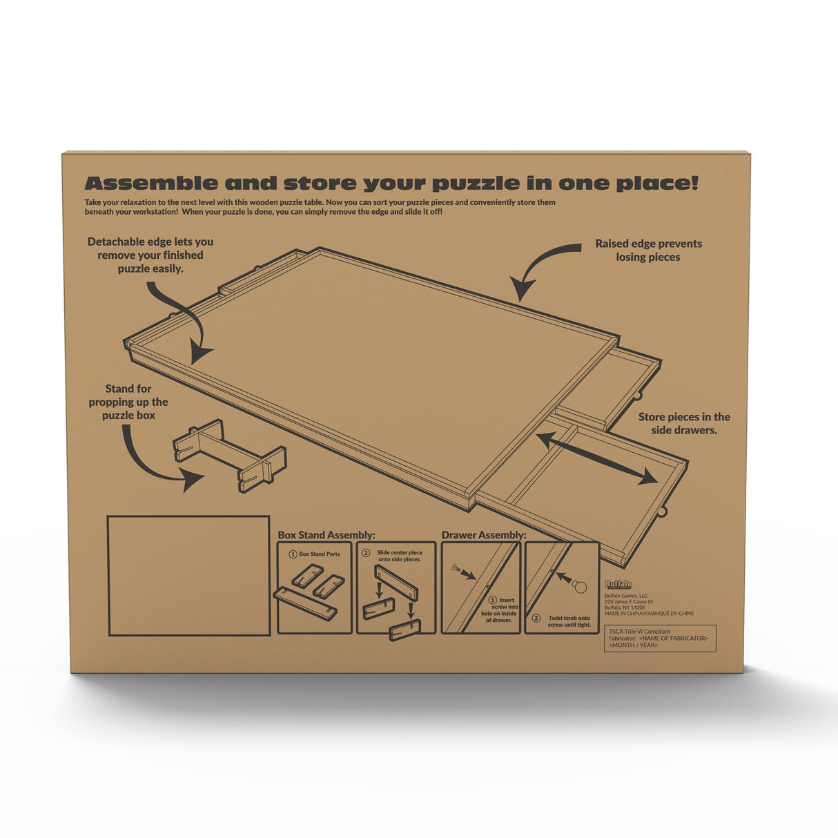 Buffalo Games - Wood Puzzle Table - 1000 Piece Size - Jigsaw Puzzle Accessory - Storage Drawers with Dividers for Pieces - Preassembled in Box Just Add Handles Buffalo Games