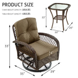 SHA CERLIN 3 Pieces Patio Furniture Set, Outdoor Swivel Glider Rocker, Wicker Patio Bistro Set with Rocking Chair, Cushions and Table (Khaki) SHA CERLIN