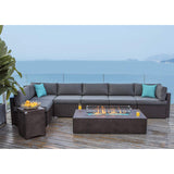 COSIEST 9 Piece Outdoor Wicker Sectional Sofa w Fire Pit Table,Chocolate Brown Patio Furniture Set w 56 x 28 inches Rectangle Bronze Fire Table (50,000 BTU) and Tank Outside(20lb) for Garden COSIEST