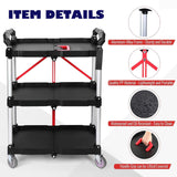 Folding Service Cart Heavy Duty 176 LBS w/ 360° Swivel Wheels Ergonomic Red Handle Foldable Utility Cart for Office Garage Home Kitchen Storage Collapsible Tool Cart COZONY