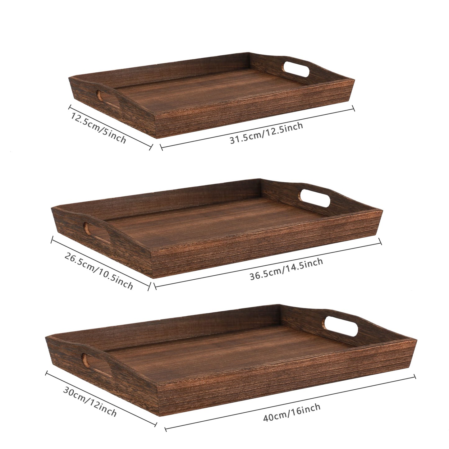 HEITICUP Wooden Serving Trays-Three Piece Set of Rectangular Shape Wood Coffee Table with Cut Out Handles, Kitchen Nesting Trays for Eating, Serving Pastries, Snacks, Mini Bars, Party - WoodArtSupply