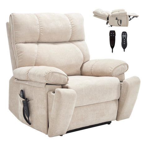 RHHVVR Oversized Power Lift Recliner Chair with Massage and Heating, 24.8" W Big Lay Flat Lift Recliner for Elderly, Medium-Firm Electric Recliners with Hidden Cup Holders,Beige RHHVVR