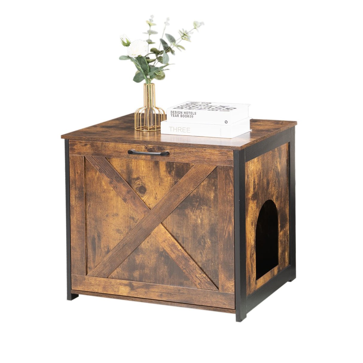 DWANTON Cat Litter Box Furniture Hidden, Cat Litter Box Enclosure, Reversible Entrance Can Be on Left or Right Side, Indoor Cat Box Cabinet, Wooden Cat Washroom, End Table, Nightstand Dwanton