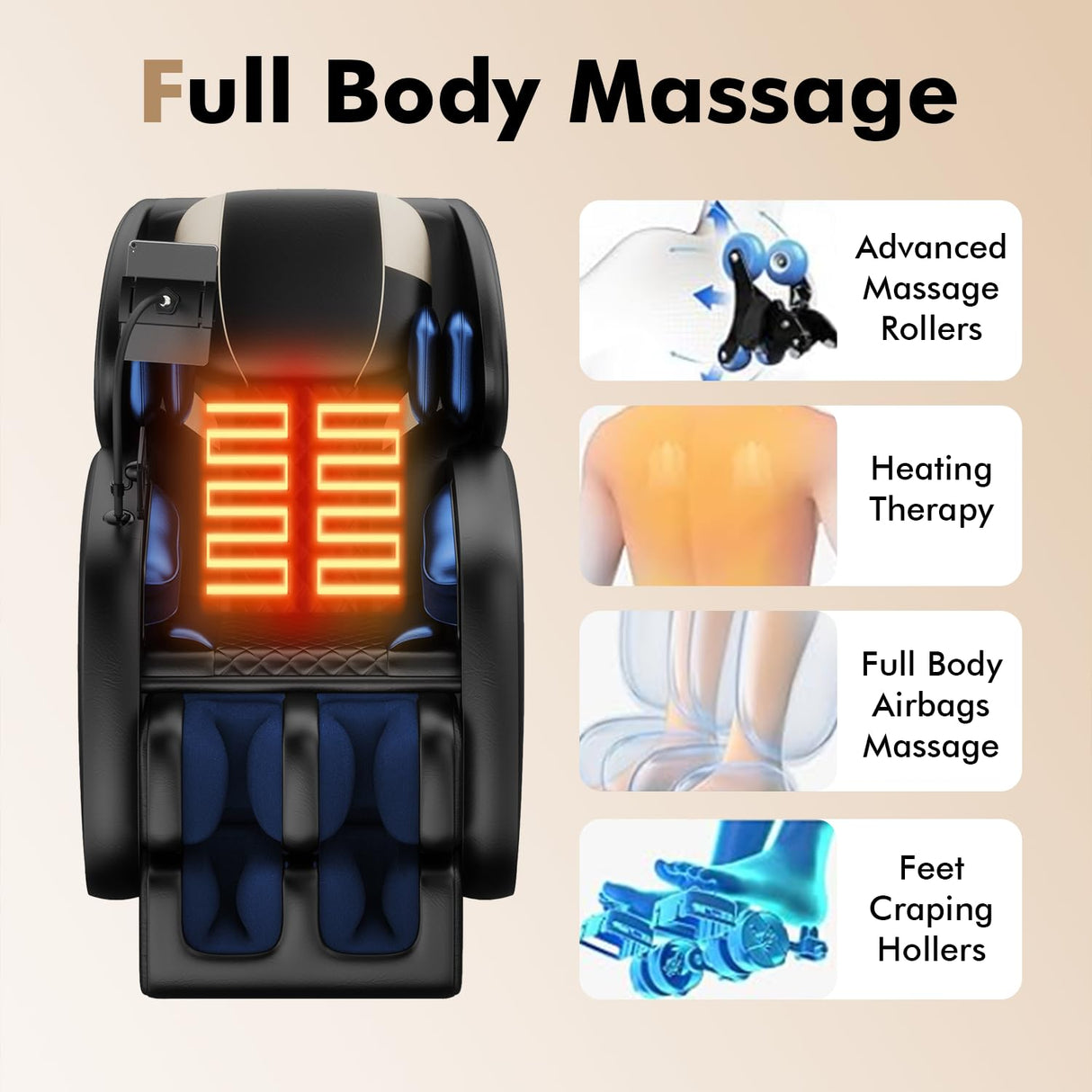 AYJOIR 2026 Massage Chair Full Body, Zero Gravity SL-Track Shiatsu Massage Recliner Chair with Body Scan, 6 Fix Point Rollers,Airbags,Deep Yoga Stretch, Heating Function,Black AYJOIR