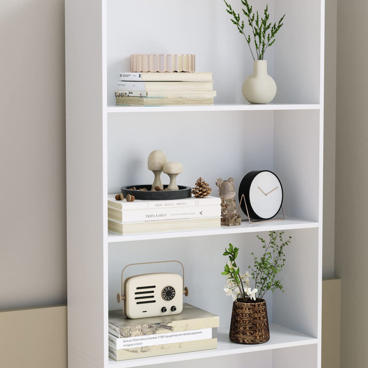 FOTOSOK 6-Tier Open Bookcase and Bookshelf, Freestanding Display Storage Shelves Tall Bookcase for Bedroom, Living Room and Office, White FOTOSOK