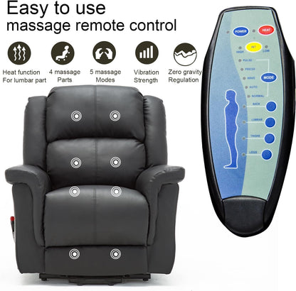 COMHOMA Power Lift Recliner for Elderly, Lift Chair with Heat and Massage, PU Recliner Sofa with Timing Function 2 Side Pockets, Cup Holders and Infinite Position for Living Room, Black