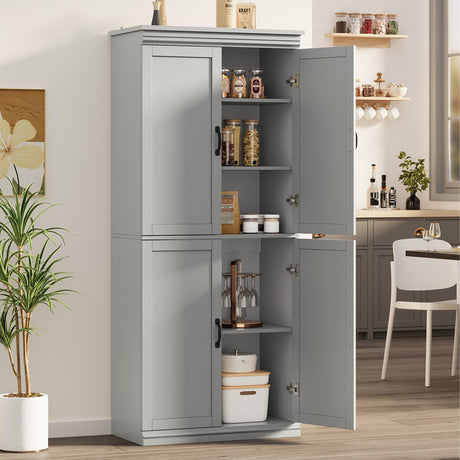 GarveeHome Pantry Cabinet, Freestanding Kitchen Pantry Storage Cabinet,70" Cupboard, Tall Storage Cabinet with Doors and Adjustable Shelves, for Bathroom, Dining Room, Living Room, Gray GarveeHome