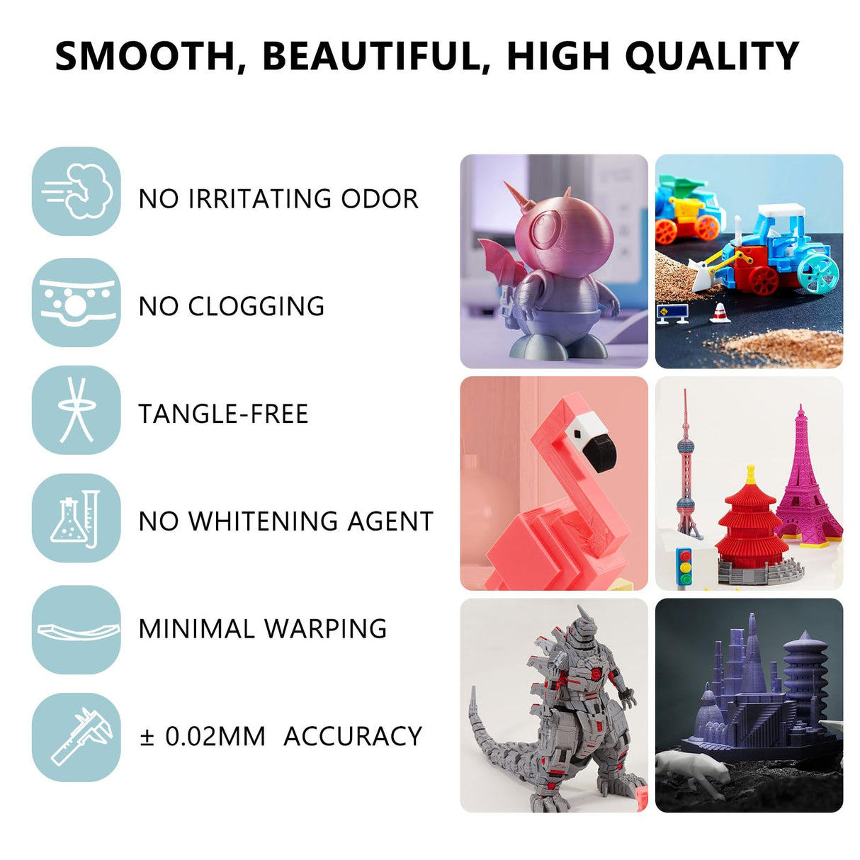 AOSEED 3D Printer Filament Set, 1.75mm (± 0.03 mm) PLA Filament, Purple/Green/Blue/Yellow/White/Iridescent/Red/Orange 3D Printing Filament Bundle for Most of 3D Printer, 200g/0.44lbs x 8 Spools Pack AOSEED