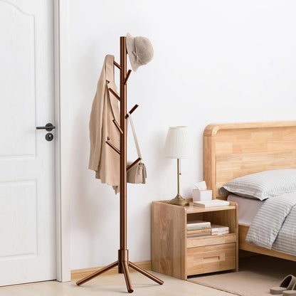 Aliphon Coat Rack, Freestanding Coat Rack, Wooden Coat Rack with 8 Hooks, 3 Adjustable Sizes Tree Coat Racks for Bedroom, Hallway, Entrance, Office, Clothes, Hats, Bags