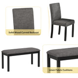 Zevemomo 6-Piece Solid Wood Dining Table Set, Including 1 Dining Table, 4 Upholstered Chairs and 1 Bench, Wooden Legs Dining Table Set for Dining Room, Kitchen, Restaurant, Dark Grey Zevemomo