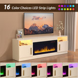 TV Stand with Fireplace - 70 Inch Modern Electric Entertainment Center, 36" LED Fireplace for Living Room, White, Up to 80" TVs VENDORZ