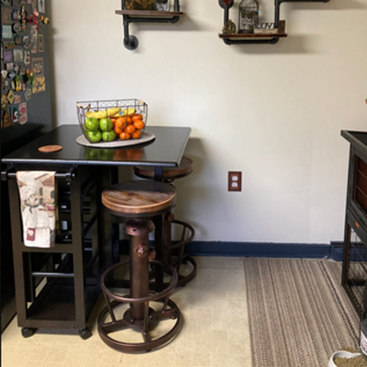 BOKKOLIK Vintage Swivel Bar Stool Industrial Coffee Kitchen Dining Chair Fire Hydrant Design Height Adjustable 24.8-30.7inch Solid Wooden Seat BOKKOLIK