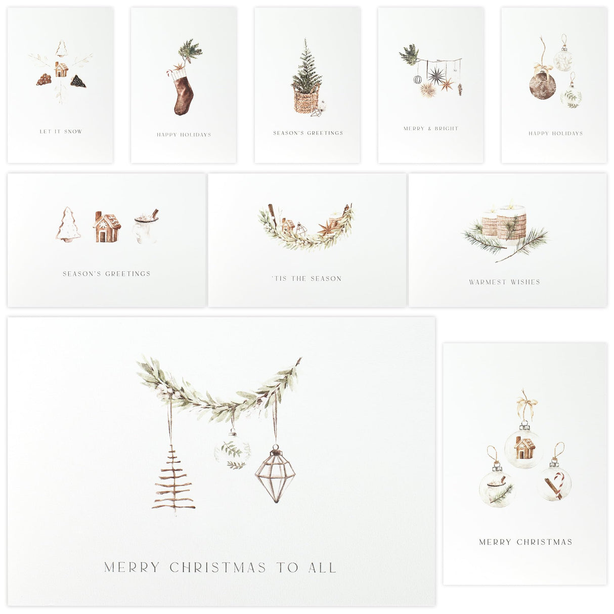 ZICOTO Beautiful Modern Rustic Christmas Cards Set of 20 - Incl. Bulk Envelopes, Matching Stickers And Storage Box - Perfect to Send Warm Holiday Wishes to Friends and Family ZICOTO