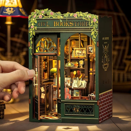 Cutefun Book Nook Kit - DIY Miniature House Kit for Bookshelf Decor, Book Nook Kits for Adults & Beginners, 3D Wooden Puzzle Dollhouse, Ideal Gift for Family and Friends (OWL Bookstore) Cutefun