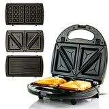 OVENTE 3 in 1 Electric Sandwich Maker, Panini Press Grill and Waffle Iron Set with Removable Non-Stick Plates, Perfect for Cooking Grilled Cheese, Tuna Melts, Burgers, Steaks and Snacks, Black GPI302B OVENTE