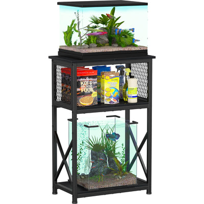 Snughome Fish Tank Stand, 10 Gallon Aquarium Stand with Storage, 3 Tier Heavy Metal Fish Tank Stand Fish Tank Shelf 20.47" x 11.42" x 30.91", Black