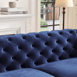 Fadware 81” Luxury Chesterfield Sofa, Velvet Loveseat with 2 Pillows& Retro Wooden Leg, Mid Century Modern 2-Seater Couch with Tufted Armrest& Back, Comfy Home Sofa for Living Room Bedroom Fadware