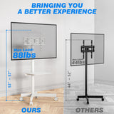 Rfiver Mobile TV Stand for 23-60 Inch LCD LED Flat/Curved Panel Screen TVs up to 88 lbs, Rolling TV Stand with Adjustable Shelf & Tilt, Portable Floor Stand on Wheels for Bedroom, Living Room, White Rfiver