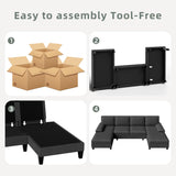 Shintenchi U Shaped Sectional Couches for Living Room, 4 Seat Modern Sectional Sofa with Removable Armrest & Soft Backrest for Apartment and Small Space, Black Shintenchi