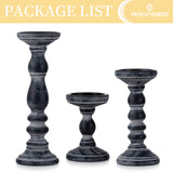 Candle Holder for Pillar Candles: Romadedi Set of 3 Decorative Wood Candlestick Holders, Rustic Wooden Candle Stand for Fireplace Mantle End Table Shelf in Farmhouse Style, Black 6”, 8.3”, 12” Romadedi