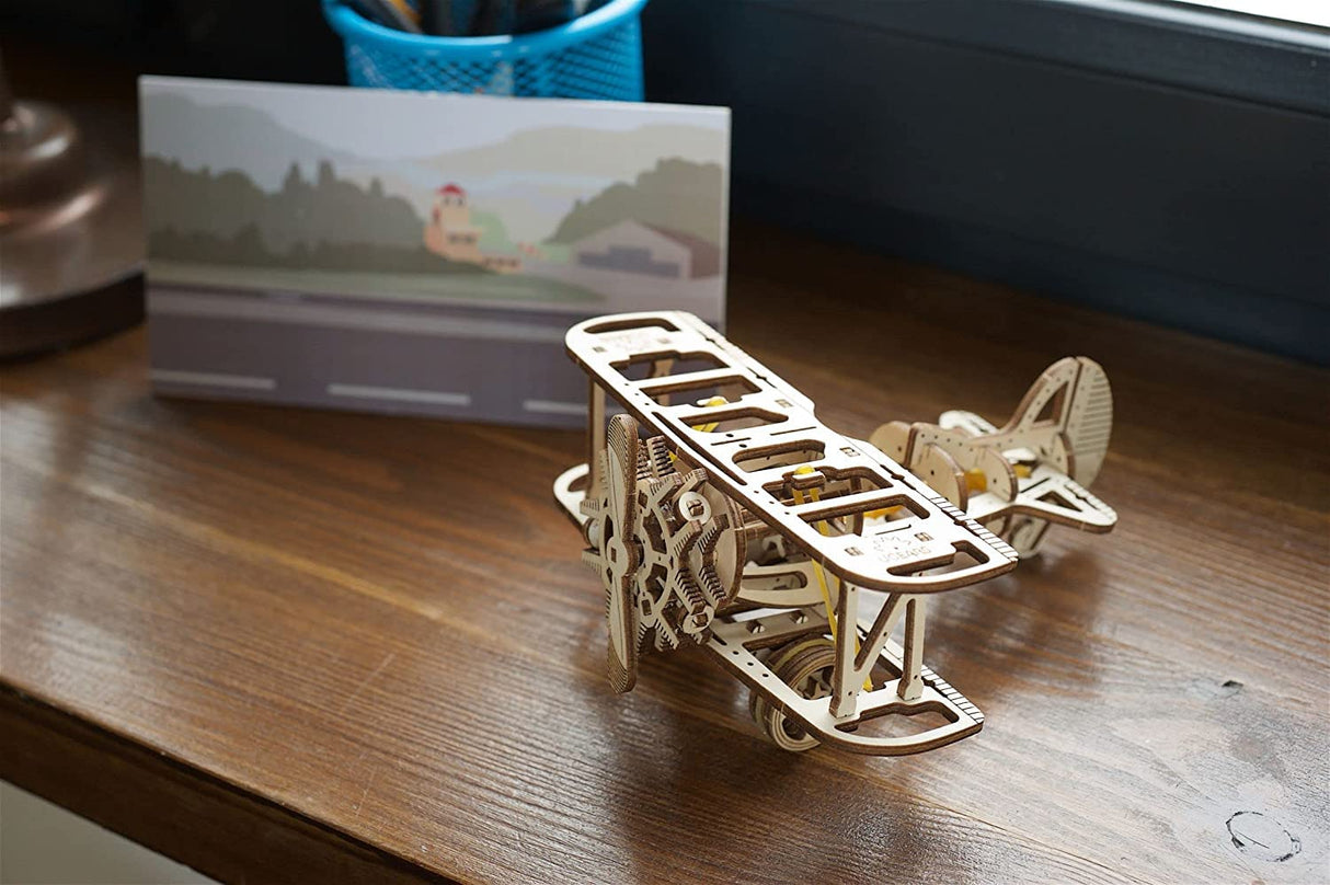 UGEARS Wooden 3D Puzzles for Adults - Mini Biplane Wooden Model Kit Crafts for Adults - DIY Kits for Adults Mechanical 3D Wooden Puzzles for Adults for Aviation Enthusiasts and Puzzle Lovers - 84 Pcs UGEARS