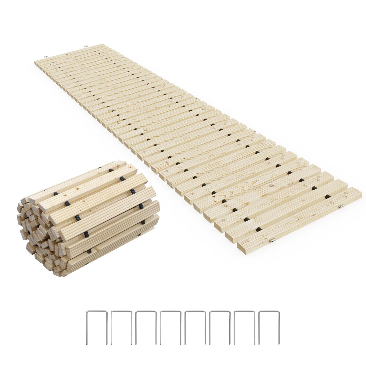 APRILSOUL 12FT Wooden Garden Pathway, Outdoor Roll Out Walkway Path fo ...