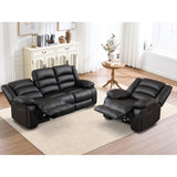 EBELLO Faux Leather Manual Recliner Sofa Set, 3 Seat Reclining Sofa, Couch Furniture Set for Living Room, Black EBELLO