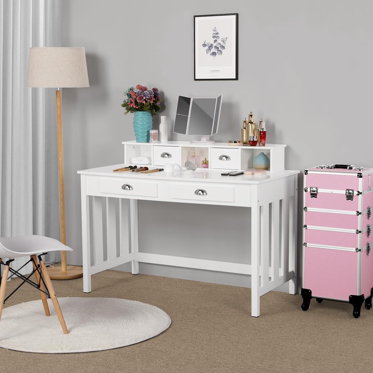 Yaheetech 47 in Large Writing Computer Desk with Drawers Home Office Desk, Wood Frame Secretary Desk for Home Office with Large Desktop, Modern Workstation with Removable Floating Organizer, White Yaheetech