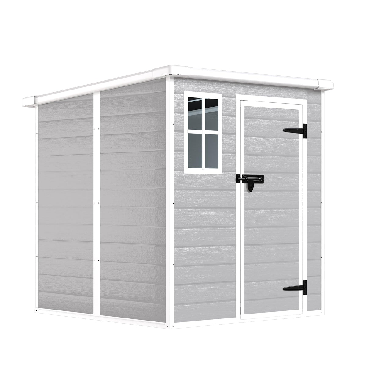 Outdoor Storage Shed 6x6 FT, Resin Lean to Shed with Floor, Window, Lockable Door, Waterproof Outside Sheds Patio Furniture Tool Shed for Bike, Garbage Can, Lawn Mower (Grey, 6 * 6ft) OUEEEDD