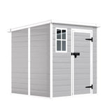 Outdoor Storage Shed 6x6 FT, Resin Lean to Shed with Floor, Window, Lockable Door, Waterproof Outside Sheds Patio Furniture Tool Shed for Bike, Garbage Can, Lawn Mower (Grey, 6 * 6ft) OUEEEDD