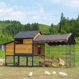 Chicken Coop All-Iron Frame Large Hen House Mobile Poultry Cage with Nesting Box,Metal Run,Waterproof Rain Cover Duck Coop, 85" Aivituvin