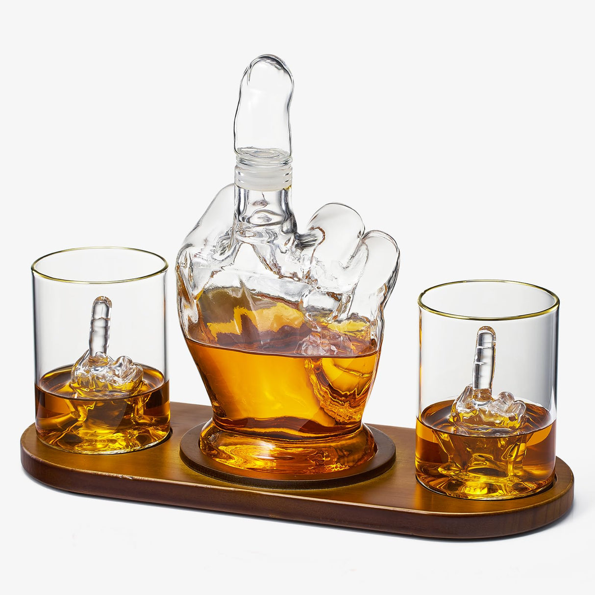 Middle Finger Gifts Decanter & Middle Finger Glasses Novelty Whiskey & Wine Decanter Set, Mahogany Wood, Funny Gift for that Someone You Love! Middle Finger Gift For Adults, Flip Off, Funny Gag Gifts The Wine Savant