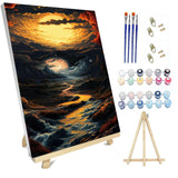 hyzsj Paint by Numbers Kit for Adults with Frame, Landscape Paint by Number Canvas, Mountain Paint by Numbers with Easel, DIY Moon Scenery Paint by Number Kits for Home Wall Decor（11.8x15.7inch hyzsj