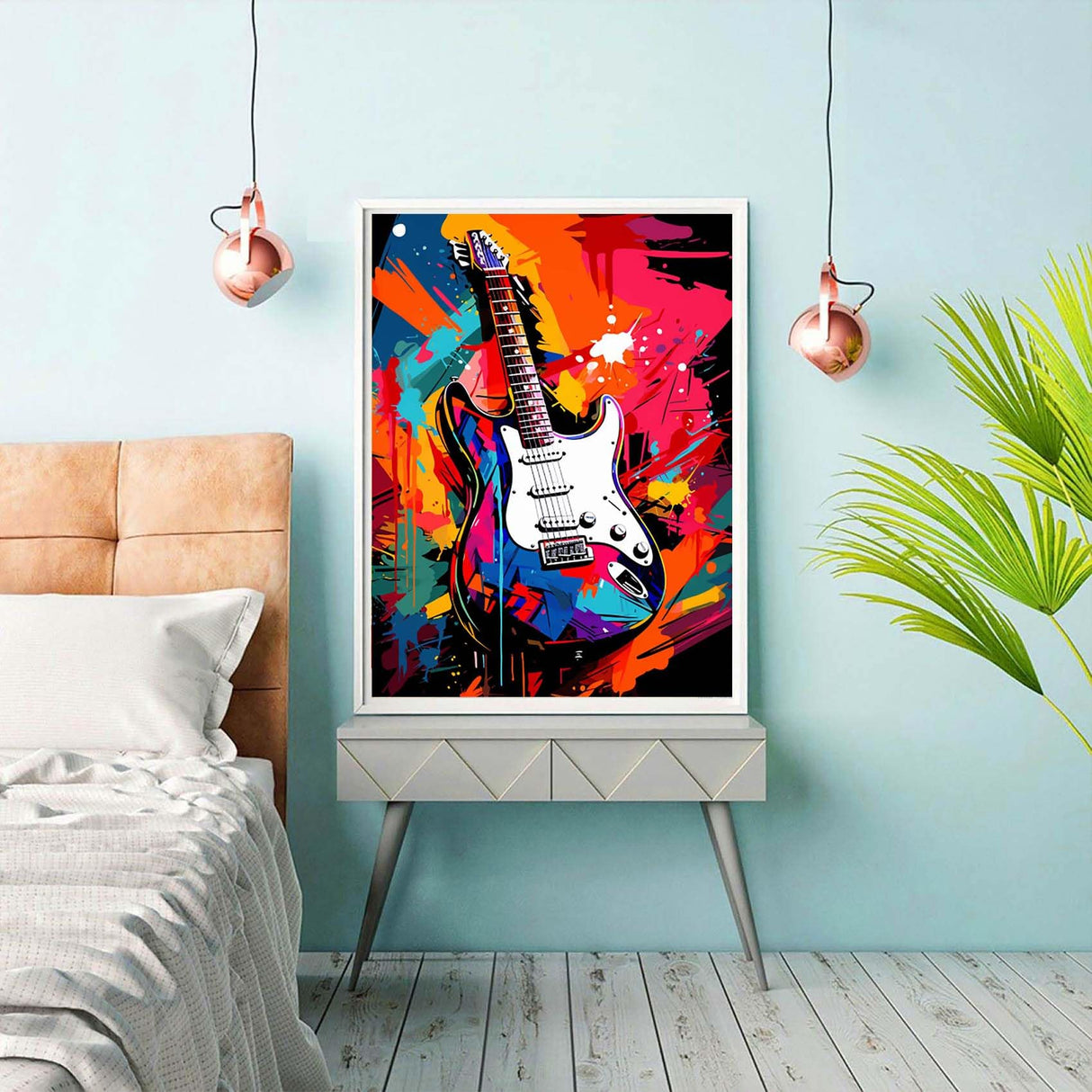 Reofrey DIY Diamond Art Kits for Adults Guitar, Landscape Full Drill Round Rhinestone Diamond Painting Kits, Cross Stitch Embroidery Canvas for Crafts Home Wall Decor 30x40cm Reofrey