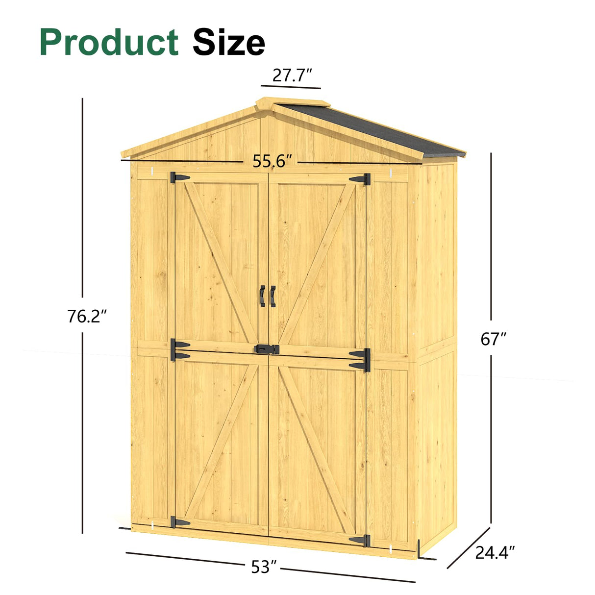 IWDOO Outdoor Storage Shed, 76'' Outdoor Shed Storage Cabinet, Garden Shed, Wood Tool Shed with Lockable Doors and Floor, Waterproof Roof for Yard, Patio, Deck, Porch, Lawn IWDOO