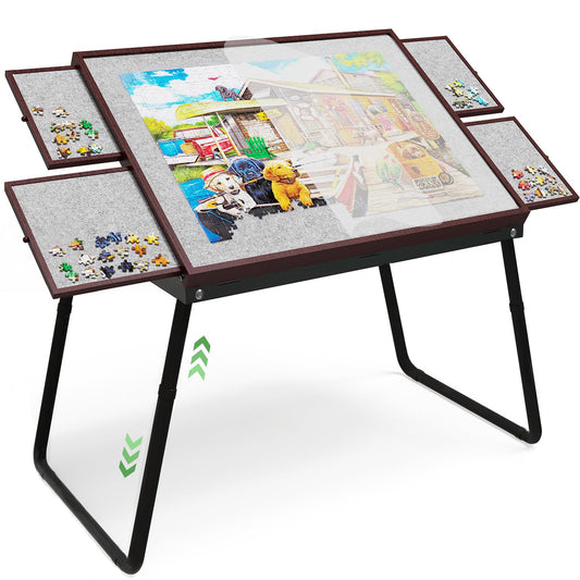 Jigsaw Puzzle Table 1500pcs,18-28in Height Adjustable and Five Up Angles Puzzle Tables with Drawers,Jigsaw Puzzle Board with Cover,Puzzle Tables for Adults