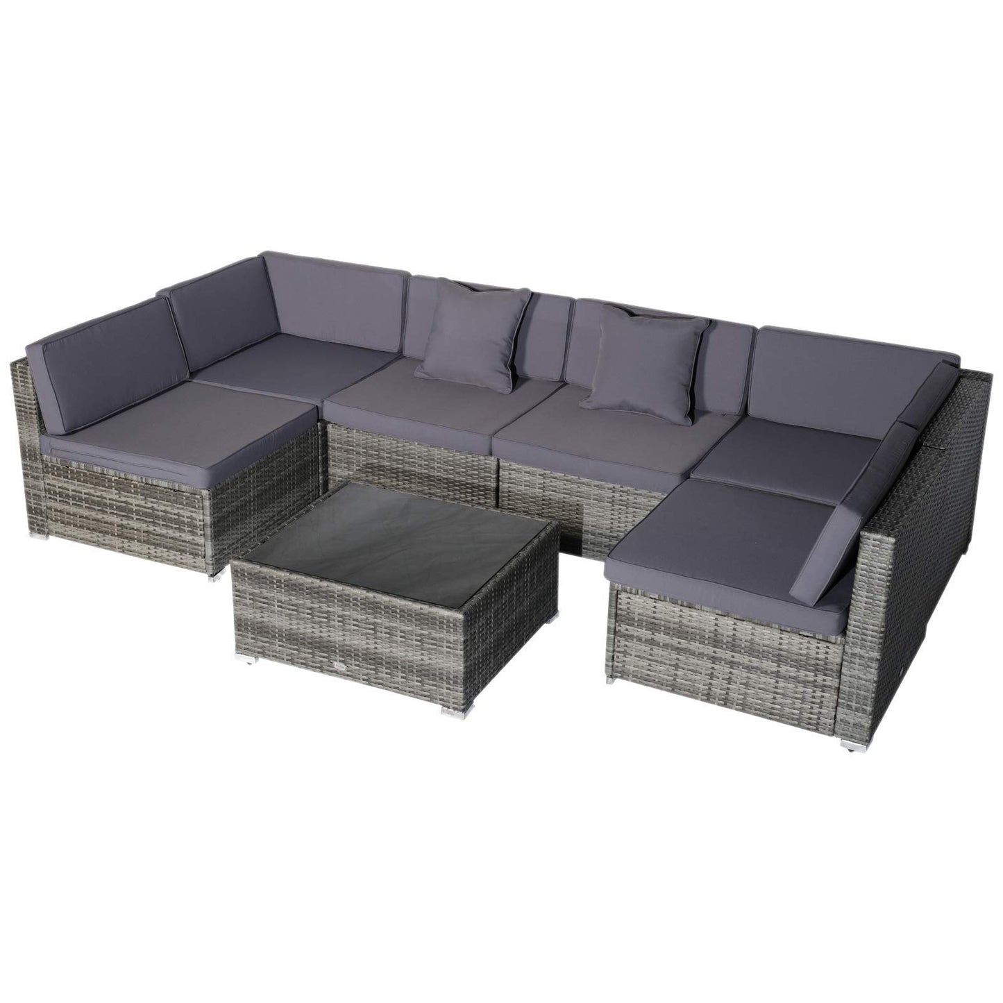 Outsunny 7-Piece Patio Furniture Sets Outdoor Wicker Conversation Sets All Weather PE Rattan Sectional Sofa Set with Cushions & Tempered Glass Desktop, Grey - WoodArtSupply