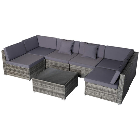 Outsunny 7-Piece Patio Furniture Sets Outdoor Wicker Conversation Sets All Weather PE Rattan Sectional Sofa Set with Cushions & Tempered Glass Desktop, Grey Outsunny