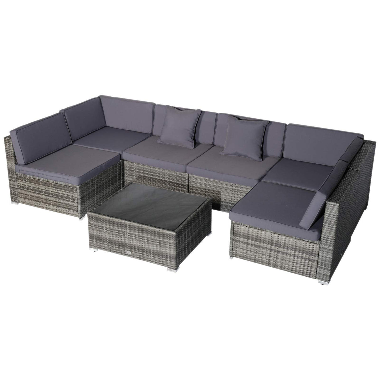 Outsunny 7-Piece Patio Furniture Sets Outdoor Wicker Conversation Sets All Weather PE Rattan Sectional Sofa Set with Cushions & Tempered Glass Desktop, Grey Outsunny