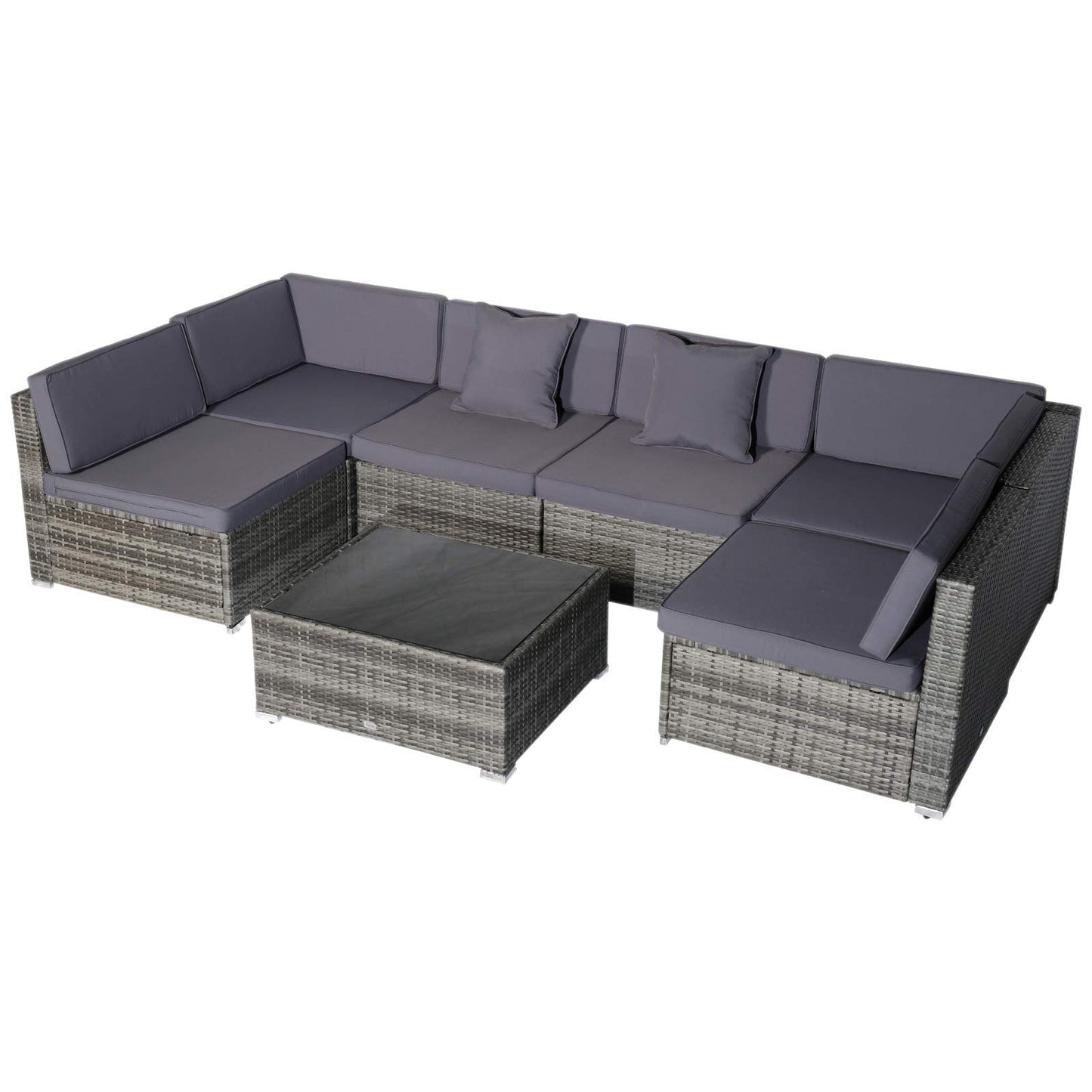 Outsunny 7-Piece Patio Furniture Sets Outdoor Wicker Conversation Sets All Weather PE Rattan Sectional Sofa Set with Cushions & Tempered Glass Desktop, Grey