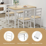 Tangkula Dining Table Set for 4, Solid Wood, Farmhouse Dinette Set w/Rubber Wood Legs, Modern Dining Table and Chairs Set for Kitchen, Dining Room (Natural+White) Tangkula