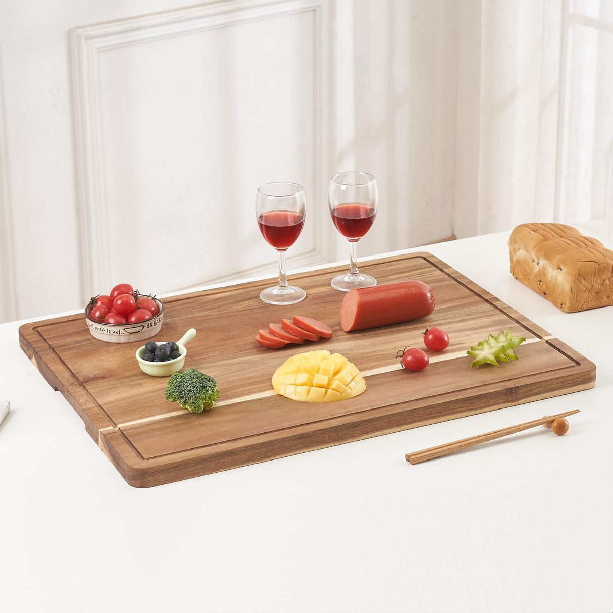 Extra Large Butcher Block Cutting Board Wooden Cutting Boards for Kitchen with Handles Chopping Block with Juice Groove Butcher Block Board Large VZODESR