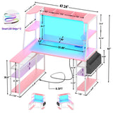 L Shaped Gaming Desk - Pink Gaming Desk with Hutch & Shelves, 47'' Gaming Computer Desk with LED Lights & Charging, Reversible PC Gaming Desk L Shape with Storage, L Desk for Gaming with Monitor Stand armocity