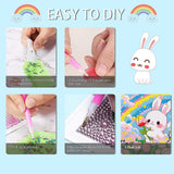 PERFECTSIGHT Cute 5D Diamond Art Kits with Wooden Frame, Kawaii DIY Painting Art for Adults, Diamond Arts and Crafts Sets, Big Gem Full Drill Diamond Dots for Women, Rainbow Bunny PERFECTSIGHT